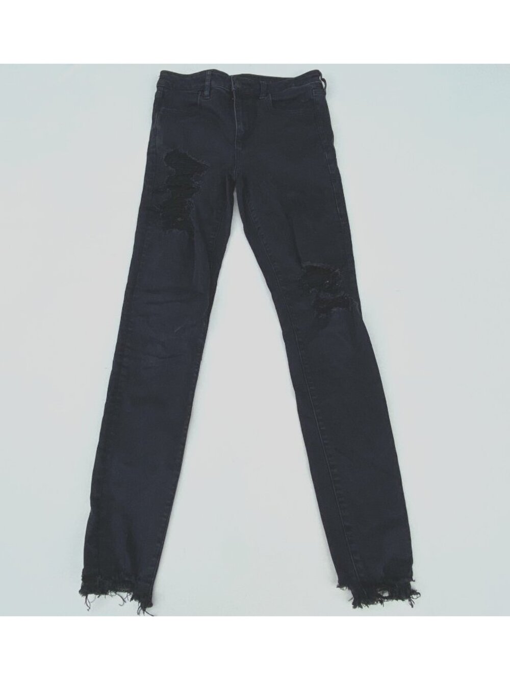 American Eagle Skinny Jeans Womens 10 Black Faded Distressed